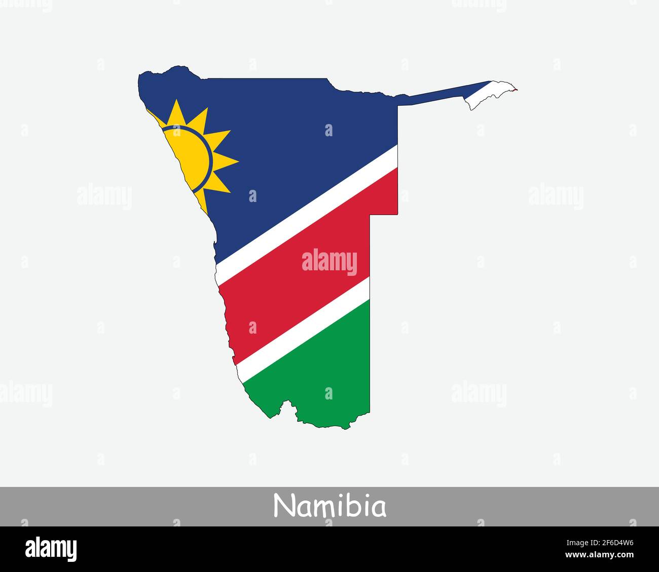 Namibia Flagge Karte. Karte der Republik Namibia mit der namibischen Nationalflagge isoliert auf weißem Hintergrund. Vektorgrafik. Stock Vektor