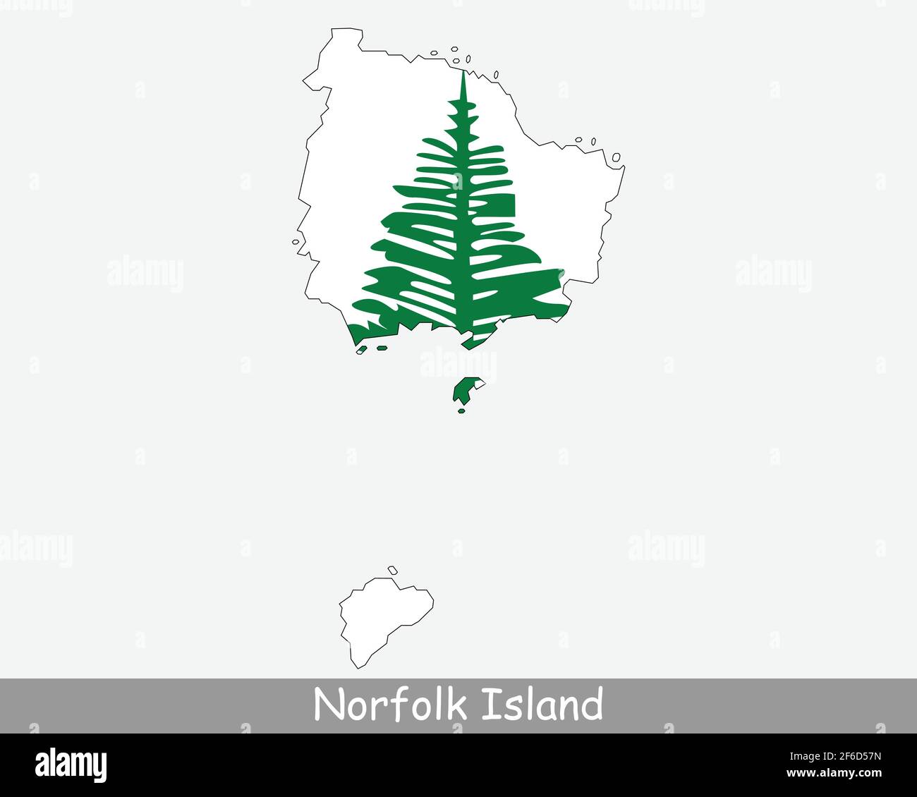 Norfolk Island Karte Flagge. Karte von Norfolk Island mit Flagge isoliert auf weißem Hintergrund. Australisches Außengebiet von Australien. Vektorgrafik Stock Vektor