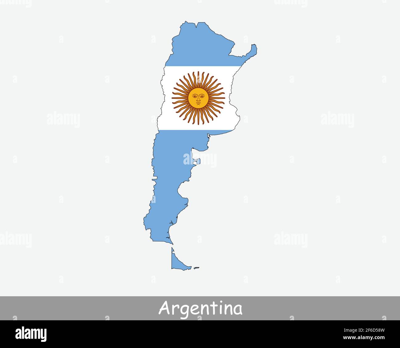 Argentinische Karte Flagge. Karte von Argentinien mit der Nationalflagge von Argentinien isoliert auf weißem Hintergrund. Vektorgrafik. Stock Vektor