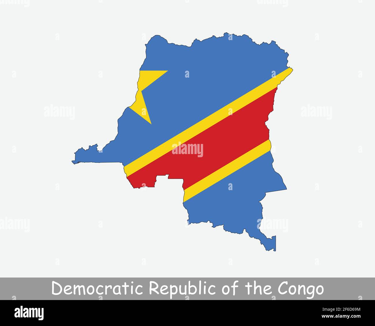 Demokratische Republik Kongo Karte Flagge. Karte der Demokratischen Republik Kongo mit der kongolesischen Nationalflagge isoliert auf weißem Hintergrund. Vektorgrafik. Stock Vektor