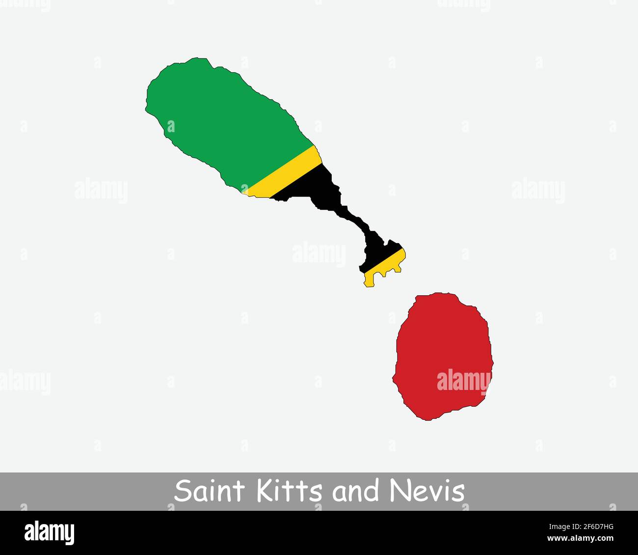 Karte der Flagge von St. Kitts und Nevis. Karte von St. Kitts und Nevis mit der Kittianischen Nationalflagge isoliert auf weißem Hintergrund. Vektorgrafik. Stock Vektor