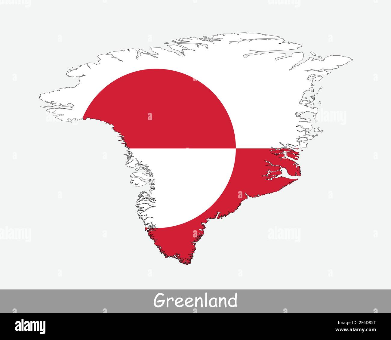 Grönland Karte Flagge. Karte von Grönland mit der grönländischen Nationalflagge isoliert auf weißem Hintergrund. Autonomes Territorium im Königreich Denma Stock Vektor