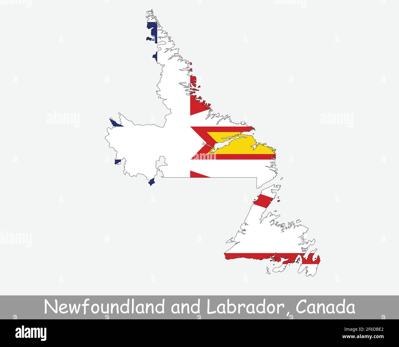 Neufundland und Labrador Karte Flagge. Karte von NL, Kanada mit Flagge isoliert auf weißem Hintergrund. Kanadische Provinz. Vektorgrafik. Stock Vektor