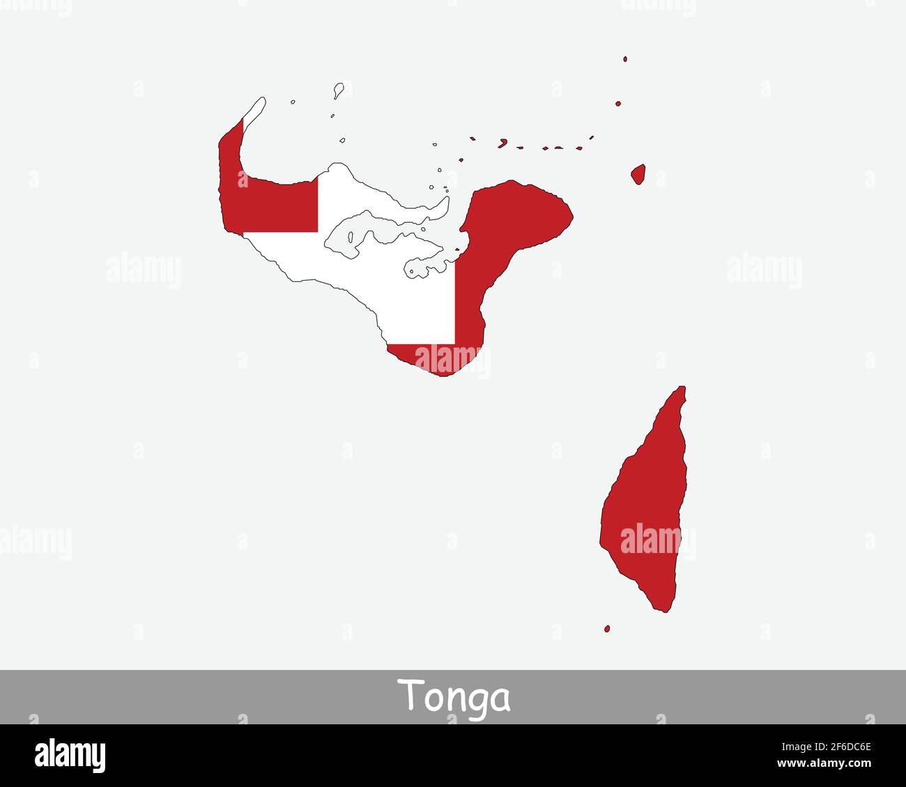 Tonga Flag Karte. Karte des Königreichs Tonga mit der Tongaer Nationalflagge isoliert auf weißem Hintergrund. Vektorgrafik. Stock Vektor