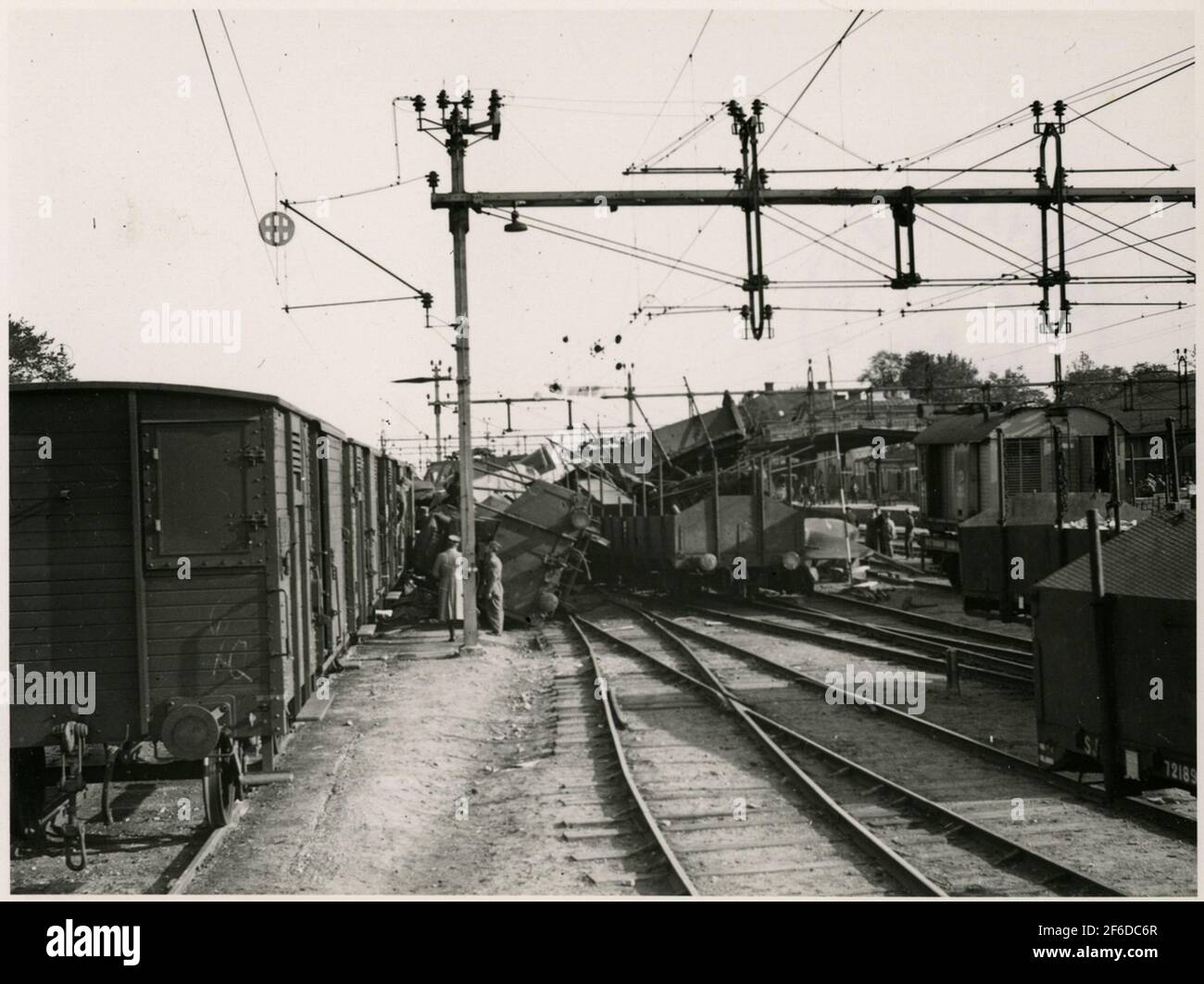 Eisenbahnunfall in Örebro im Jahr 1940. Stockfoto