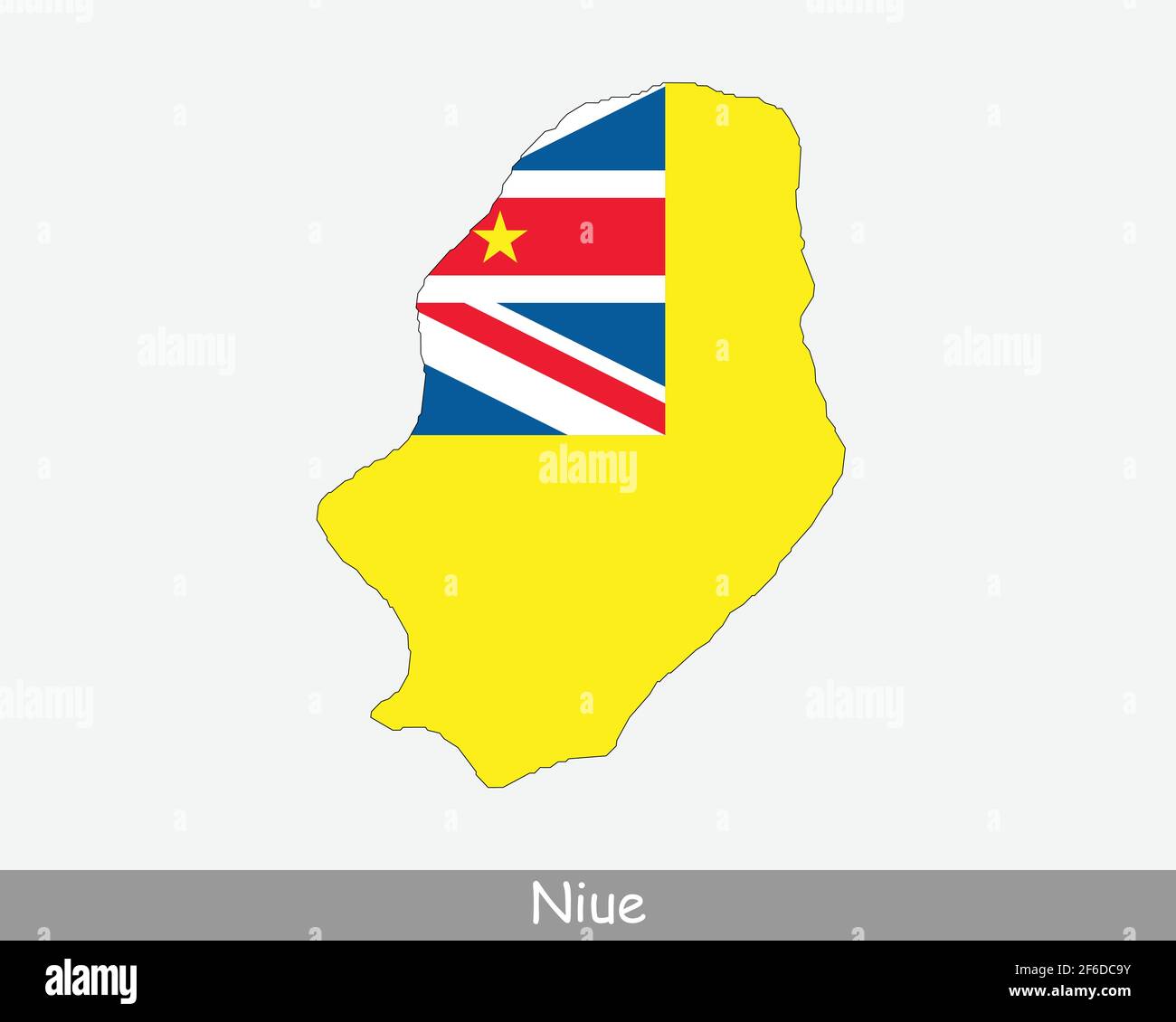 Karte Mit Niue-Flag. Karte von Niue mit isolierter Flagge auf weißem Hintergrund. Freie Assoziation. Assoziierter Staat Neuseeland Vektorgrafik. Stock Vektor