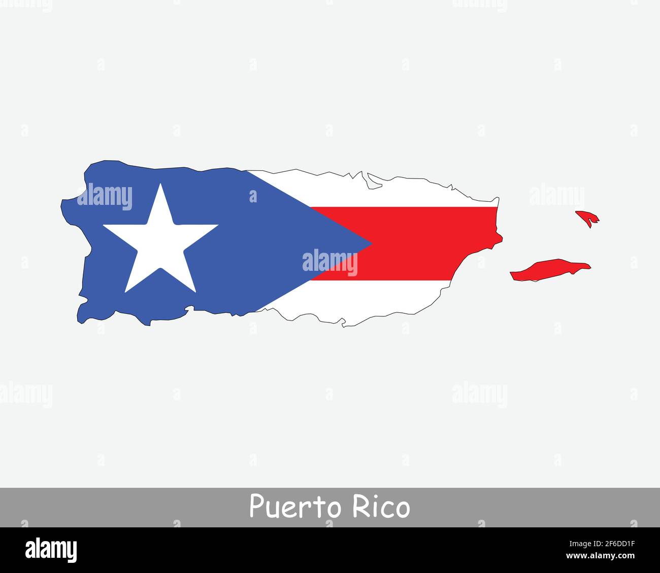 Puerto Rico Karte Flagge. Karte des Commonwealth von Puerto Rico mit der Puerto-ricanischen Flagge isoliert auf weißem Hintergrund. Nicht integriert und organisiert U Stock Vektor
