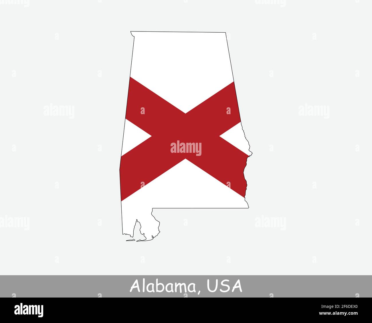 Alabama Karte Flagge. Karte von Alabama, USA mit der Staatsflagge von Alabama isoliert auf weißem Hintergrund. Vereinigte Staaten, Amerika, Amerikaner, Vereinigte Staaten von Stock Vektor