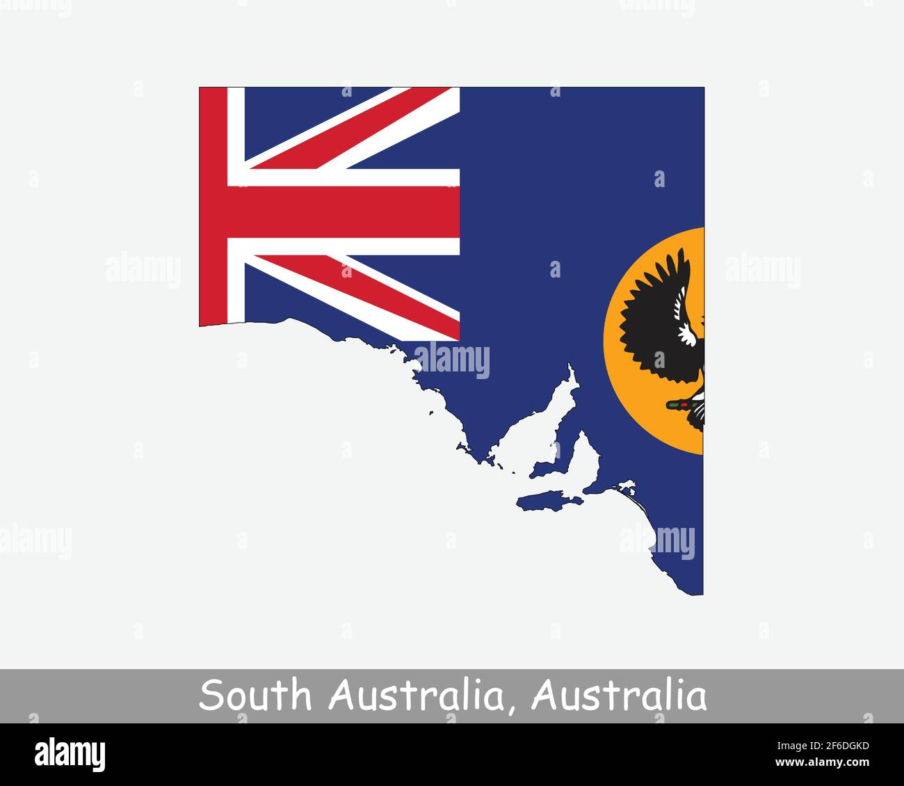 South Australia Karte Flagge. Karte von SA, Australien mit isolierter Staatsflagge auf weißem Hintergrund. Australischer Staat. Vektorgrafik. Stock Vektor