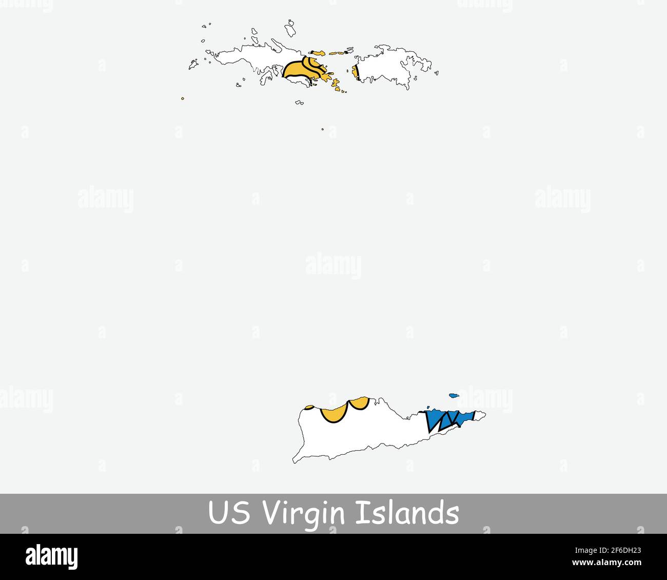 US Jungferninseln Karte Flagge. Karte von VI, USA mit isolierter Flagge auf weißem Hintergrund. Nicht eingegliederte und organisierte US-Territorien. Vektorgrafik. Stock Vektor