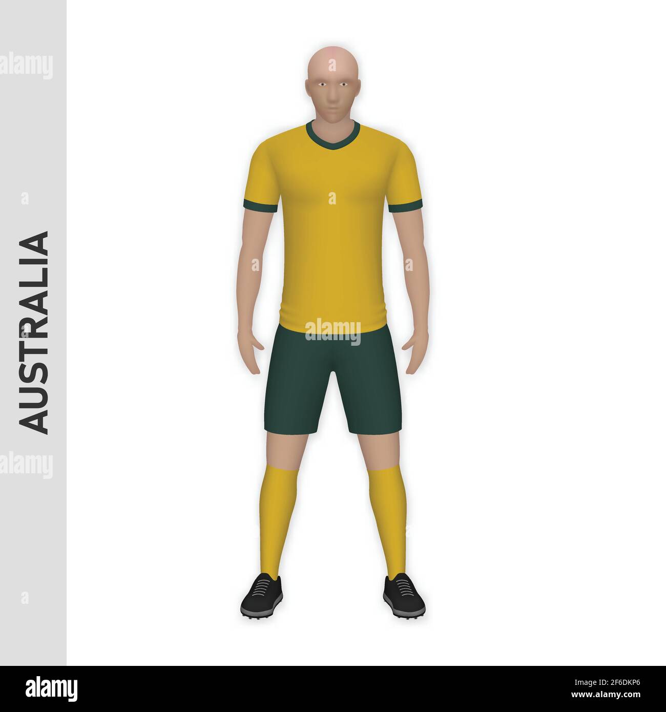 3D realistische Fußballspieler Mockup. Vorlage für das Australien Football Team Kit Stock Vektor