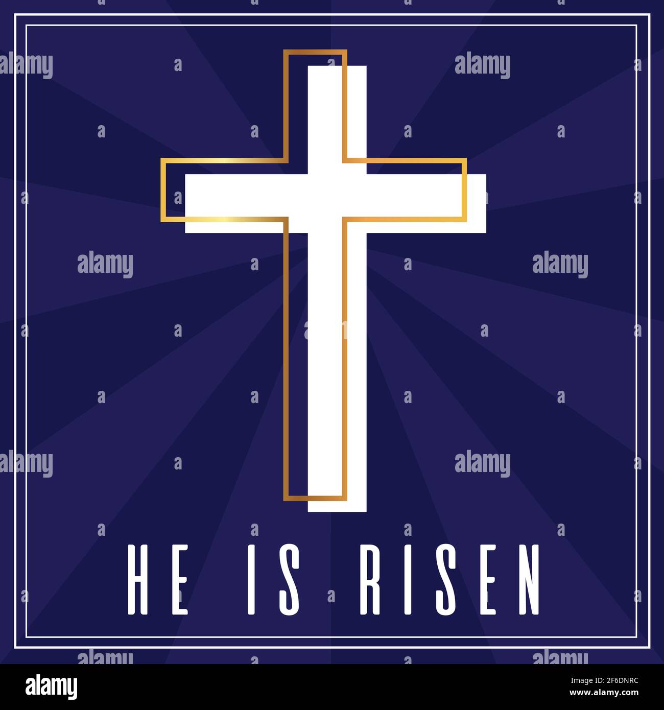 Moderne Heilige Ostern Kreuz Erlösung Christentum Jesus Christus Gold Blau Weiß Christian Katholik Glauben, Er Ist Auferstanden Zitat Motivational Card Vektor Stock Vektor