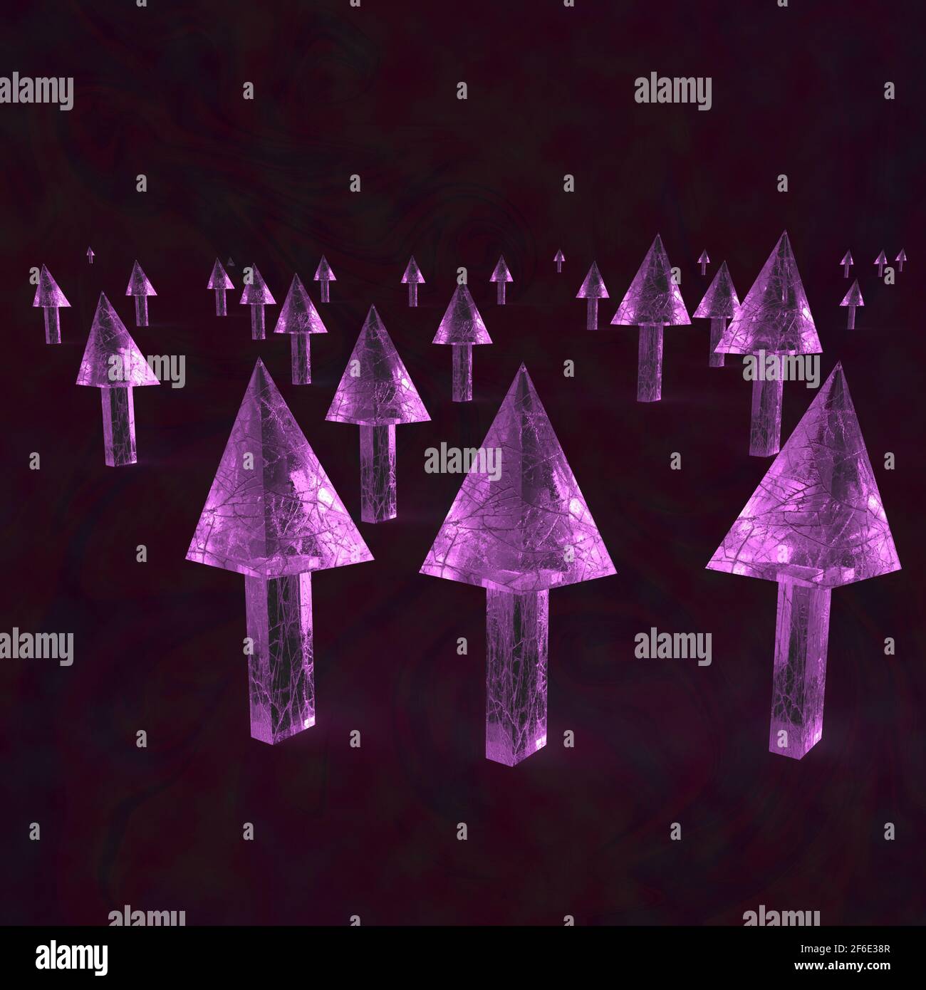 Ein abstraktes psychedelische 3d-Kristallwald-Hintergrundbild. Stockfoto