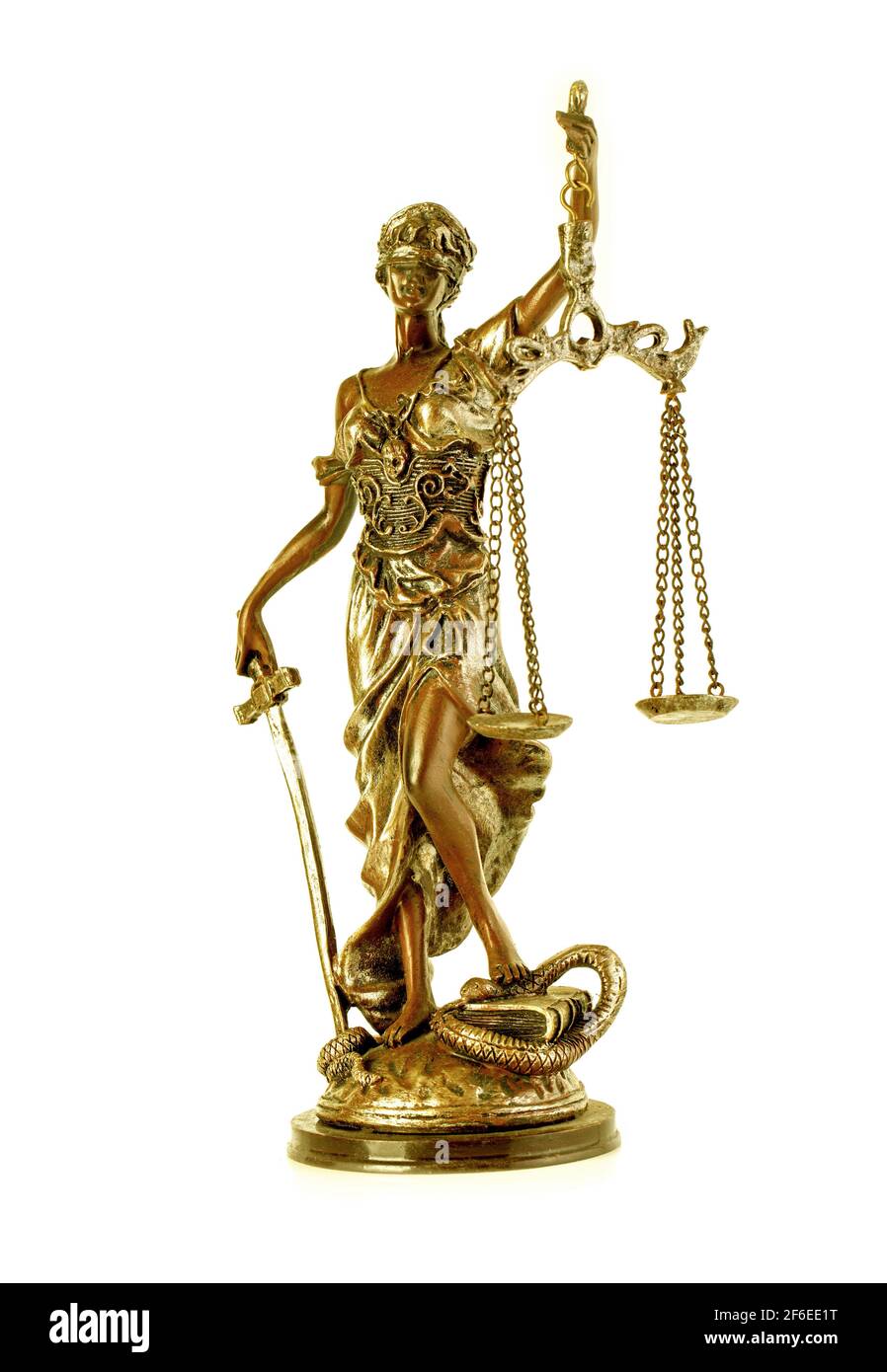 Die goldene Statue der Gerechtigkeit - Lady Justice oder Iustitia / Justitia die römische Göttin der Gerechtigkeit Stockfoto