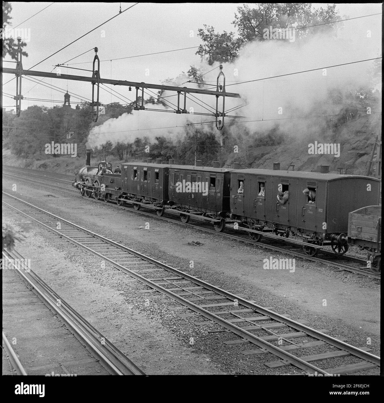 Die Staatsbahnen, SJ B 3 'Prinz August' auf dem Weg von Stockholm C nach Sundbyberg während des Internationalen Museumskongresses 1959. Stockfoto