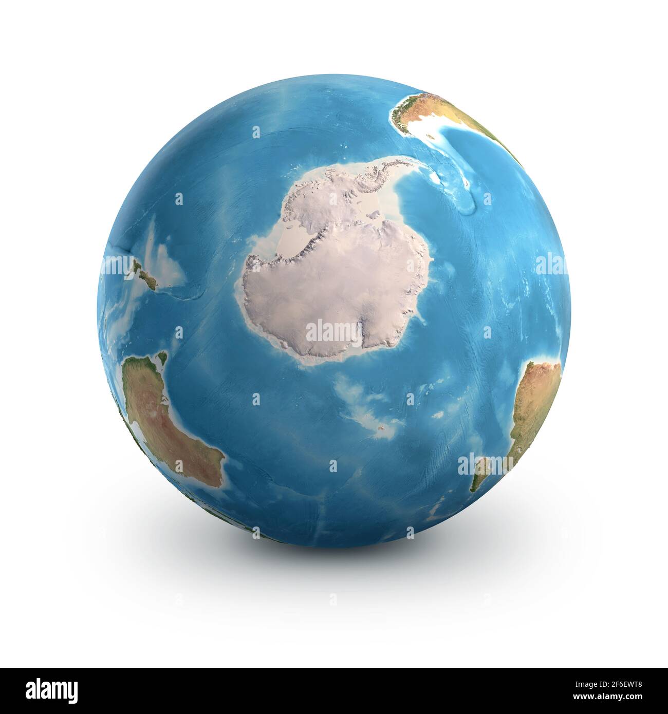 Planet Erdkugel, isoliert auf Weiß. Geographie der Welt aus dem All, fokussiert auf Südpol und Antarktis - Elemente, die von der NASA eingerichtet wurden Stockfoto