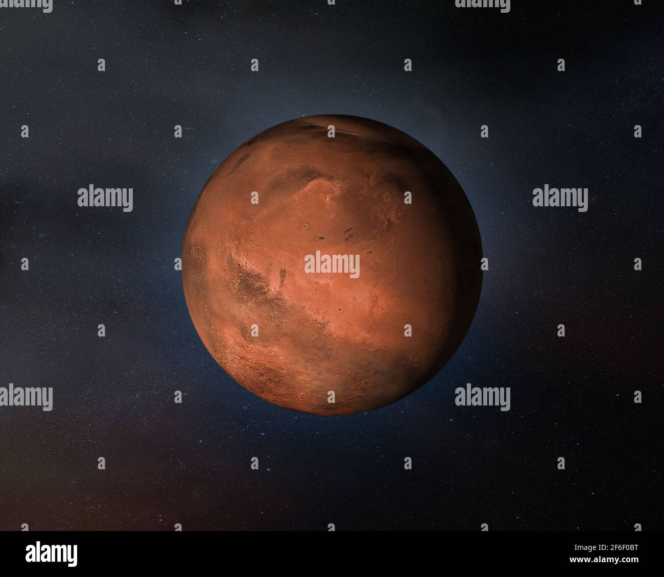 Blick auf den Mars-Planeten im Weltall. Elemente dieses Bildes, die von der NASA eingerichtet wurden. Stockfoto