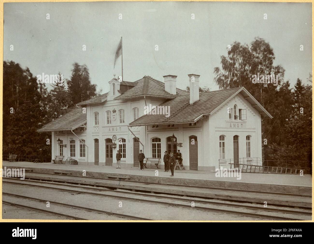 Bahnhof Åmot, später Åmotors. Stockfoto