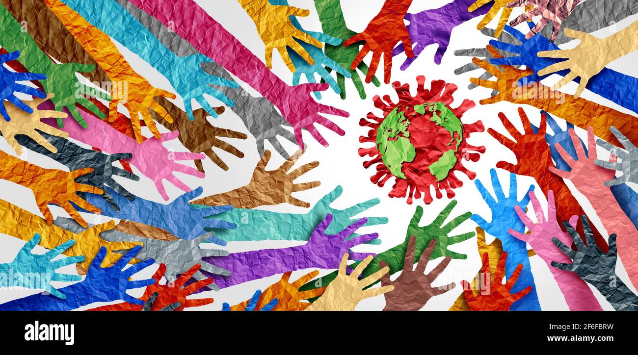 Ausbruch von Coronavirus im Weltgesundheitsbereich und internationale Infektionskrankheit in der Öffentlichkeit und globales tödliches Gesundheitsrisiko für Viren und Grippeausbreitung oder Coronaviren. Stockfoto