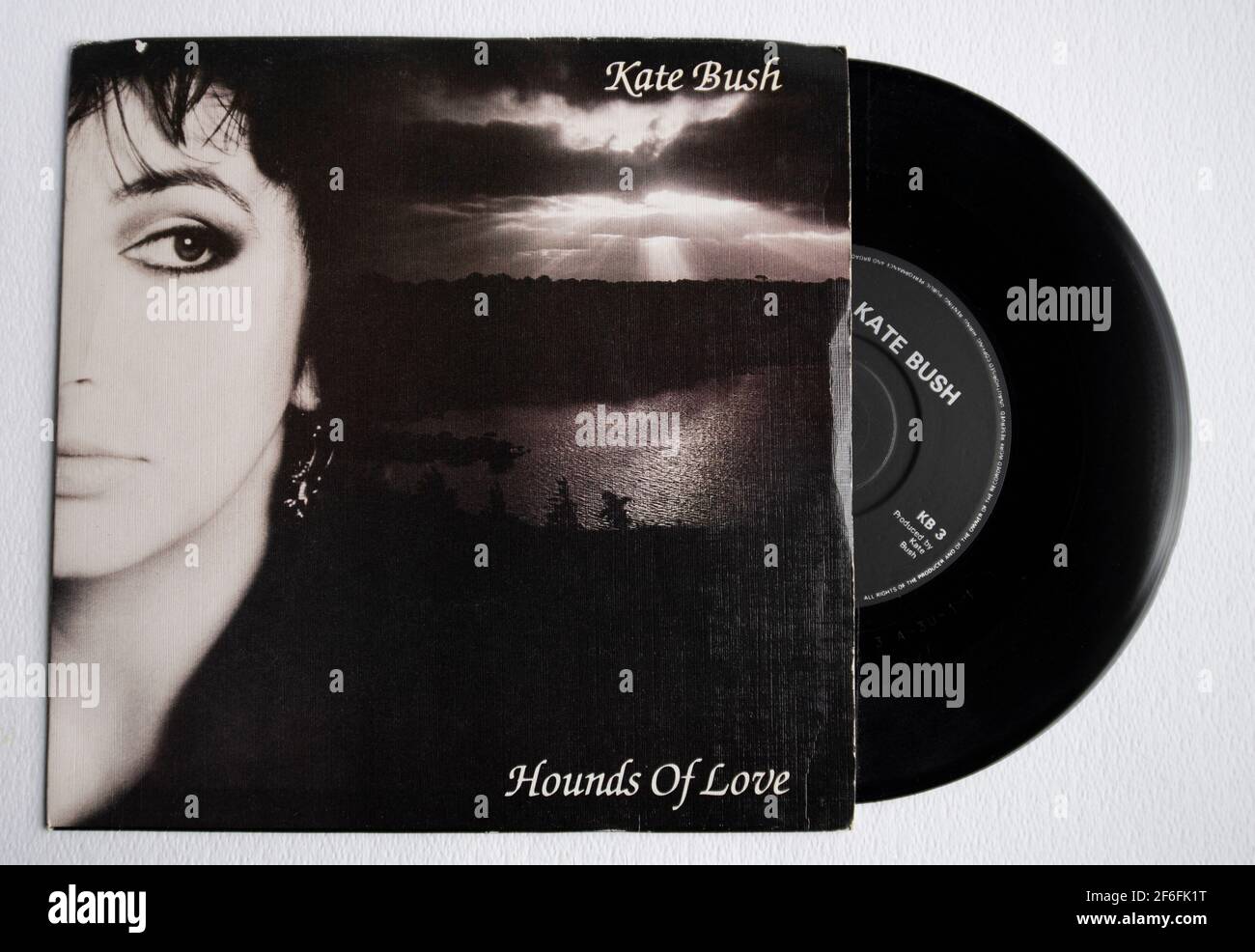 7-Zoll-Vinyl-Cover-Version der Hit-Single Hounds of Love von Kate Bush, die 1986 veröffentlicht wurde Stockfoto