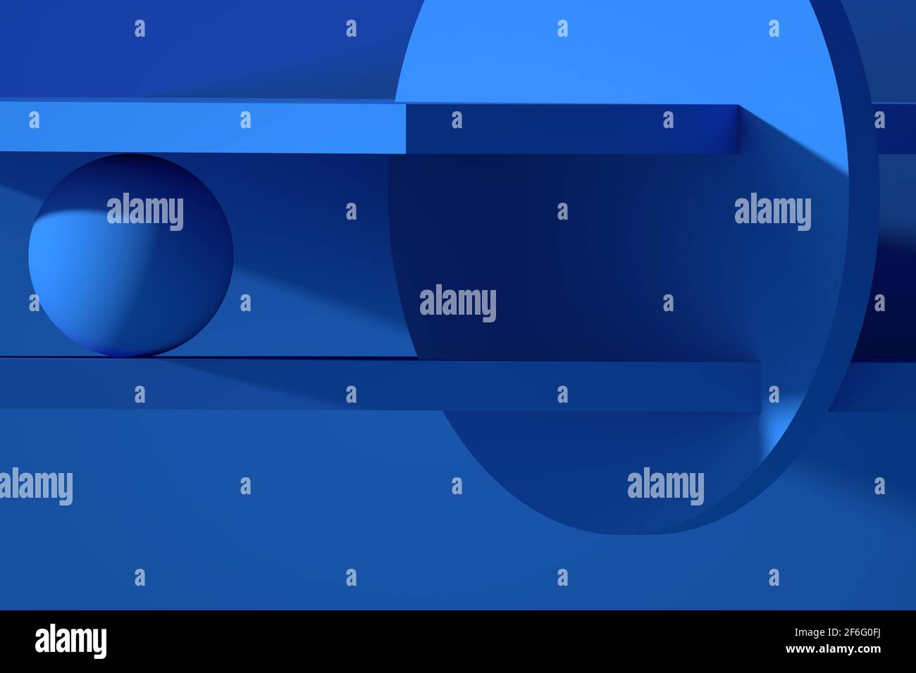 Abstrakte blaue minimale Installation von geometrischen Formen, 3d-Rendering-Illustration Stockfoto