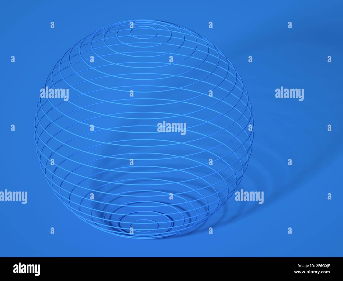 Abstraktes blaues 3d-Objekt mit Schatten, Satz fliegender Ringe in Kugelform, 3d-Rendering-Illustration Stockfoto
