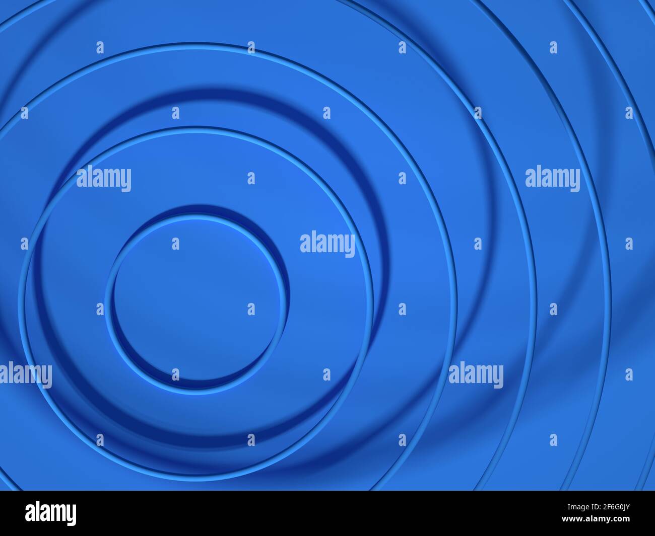 Abstrakter blauer 3d-Hintergrund mit fliegenden Kreisen und Schatten, Draufsicht, 3d-Rendering-Illustration Stockfoto
