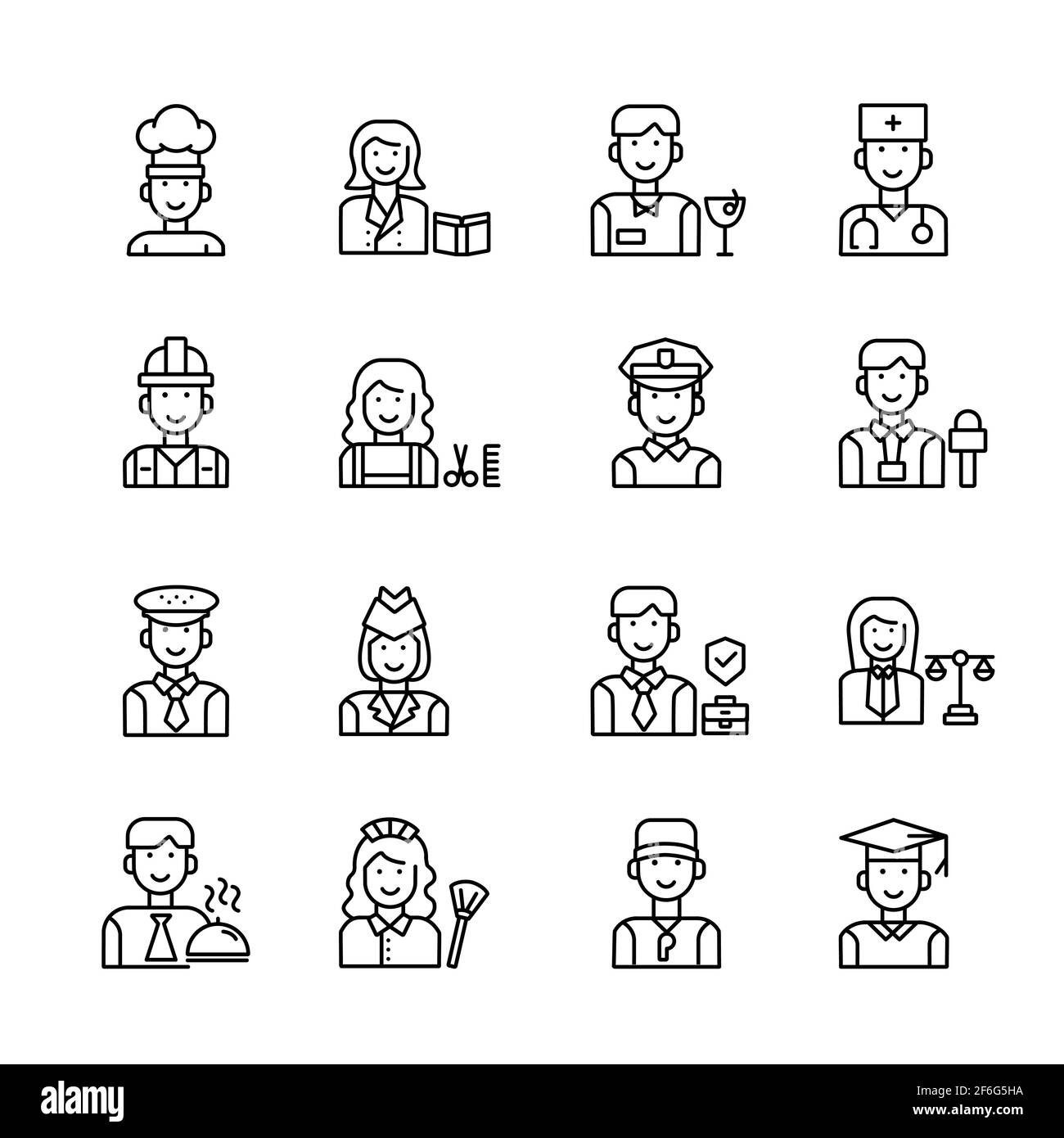 Einfaches Set von Beruf, Berufe, Arbeiter Symbol Verwandte Vektor-Linie Symbole. Enthält Ikonen wie Polizist, Arzt, Koch, Journalist. Stock Vektor