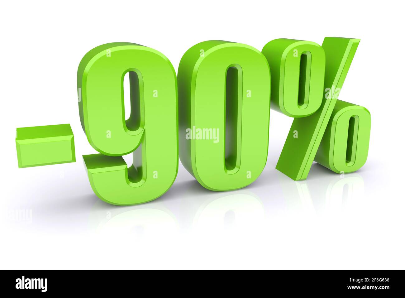 Symbol für 90 % Rabatt auf weißem Hintergrund Stockfoto