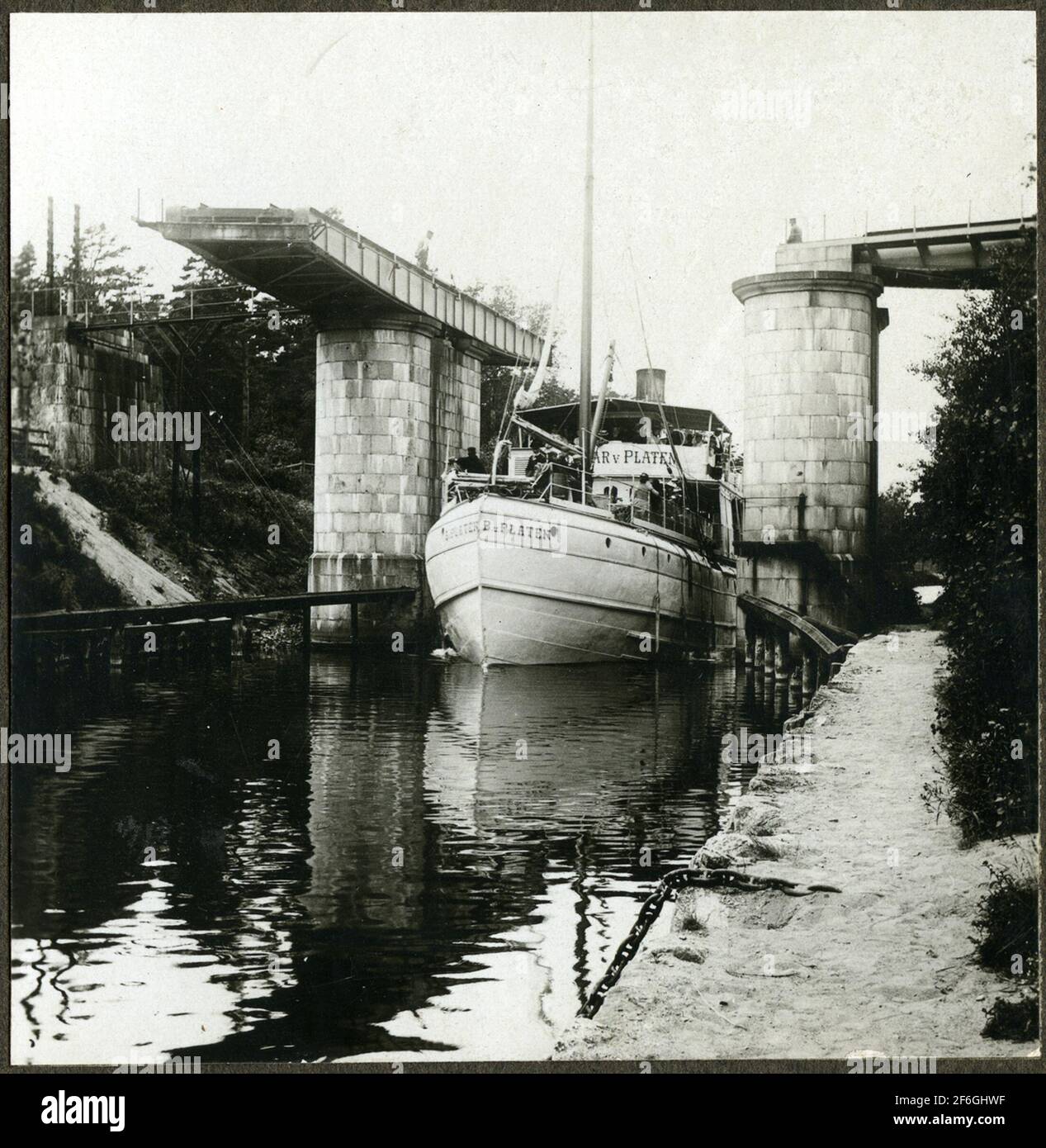 Steamboat B.u.platen war ein kombiniertes Passagier- und Frachtschiff. Erbaut 1871 und erhielt den Namen nach dem Göta Kanal Schöpfer Baltzar von Platen. Stockfoto