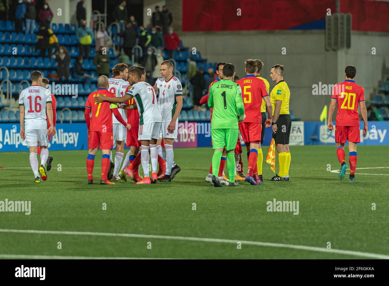 Andorra La Vella, Andorra : 2021 März 31 : Spieler in Aktion beim WM-Qualifikationsspiel von Katar 2022 Andorra gegen Ungarn Stockfoto