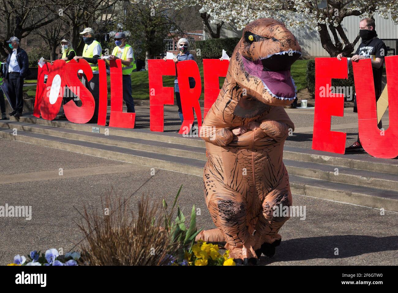 Ein Protest gegen die Ölpipeline 3 der Ölsande in Eugene, Oregon, USA. Stockfoto