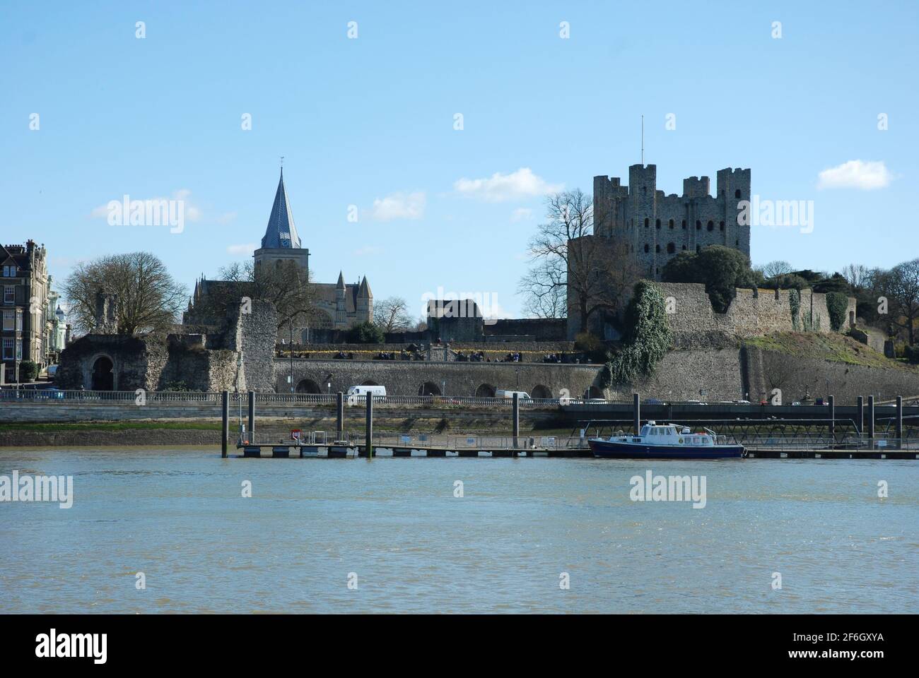 Rochester Cathedral und Rochester Castle, River Medway Stockfoto