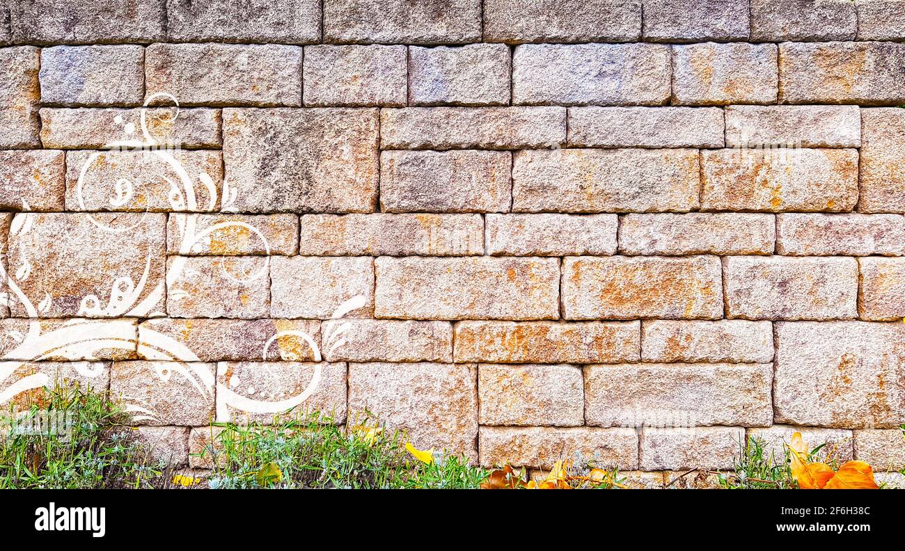 Hintergrund Hintergründe Vorlage gelb grau rau Grunge Stein Wand Ziegel Wand Sandstein grobe Oberfläche flach sogar Material Textur Brick Land Haus Stockfoto