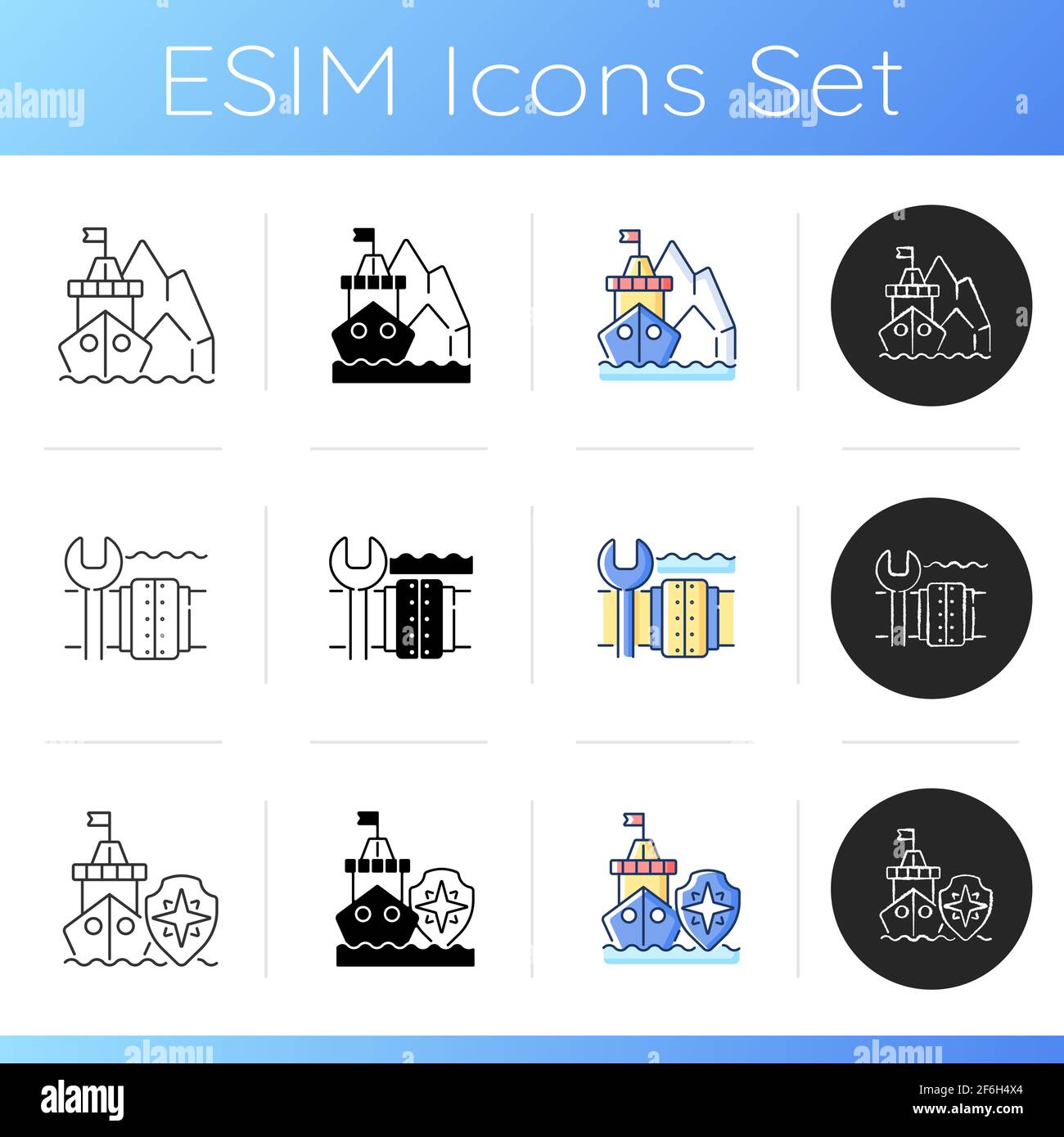 Symbole für die Marineindustrie eingestellt Stock Vektor