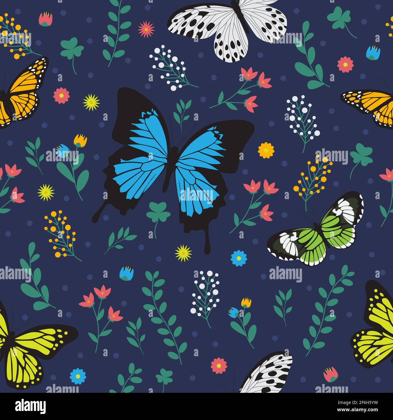 Nahtloses Schmetterlingsmuster im Blumendesign Stock Vektor