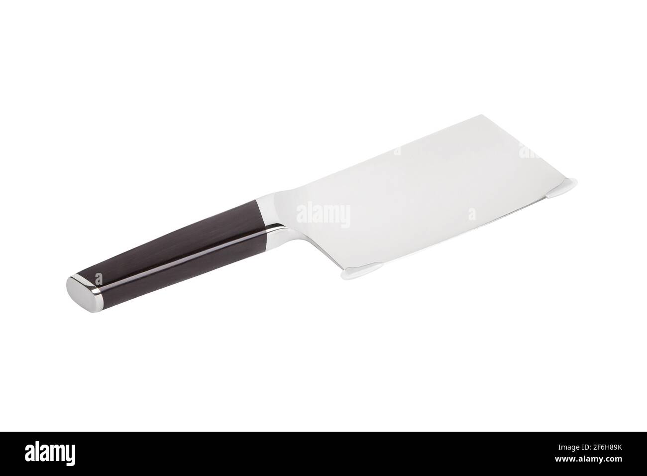 Fleischspalter aus Edelstahl mit Holzgriff isoliert auf weißem Hintergrund. Küchenmesser zum Zerkleinern von Fleisch. Stockfoto