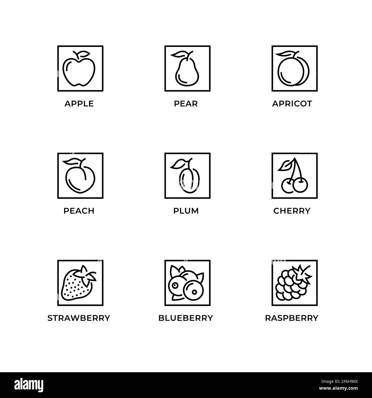 Vektor-Set von Design-Elementen, Logo-Design-Vorlage, Symbole und Abzeichen für Obst. Liniensymbole gesetzt, editierbare Kontur. Stock Vektor