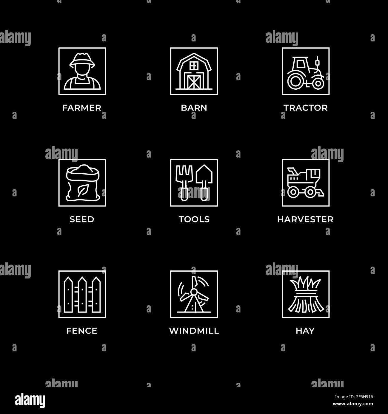 Vektor-Set von Design-Elementen, Logo-Design-Vorlage, Symbole und Abzeichen für die Landwirtschaft. Liniensymbole gesetzt, editierbare Kontur. Stock Vektor