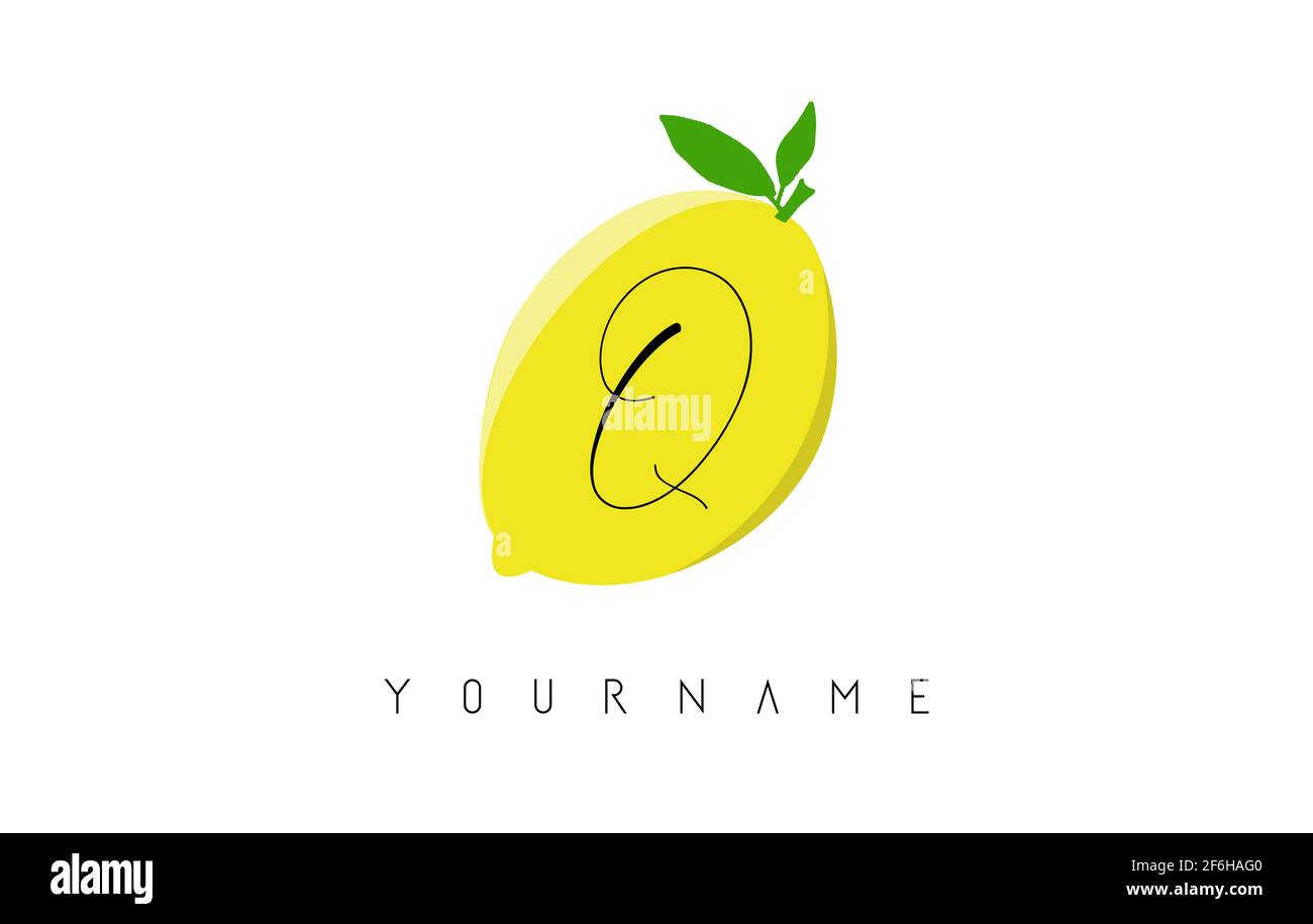 Handgeschriebenes Q-Letter-Logo mit Zitronenhintergrund. Kreative Vektor-Illustration mit Zitrone und Buchstabe Q. Stock Vektor