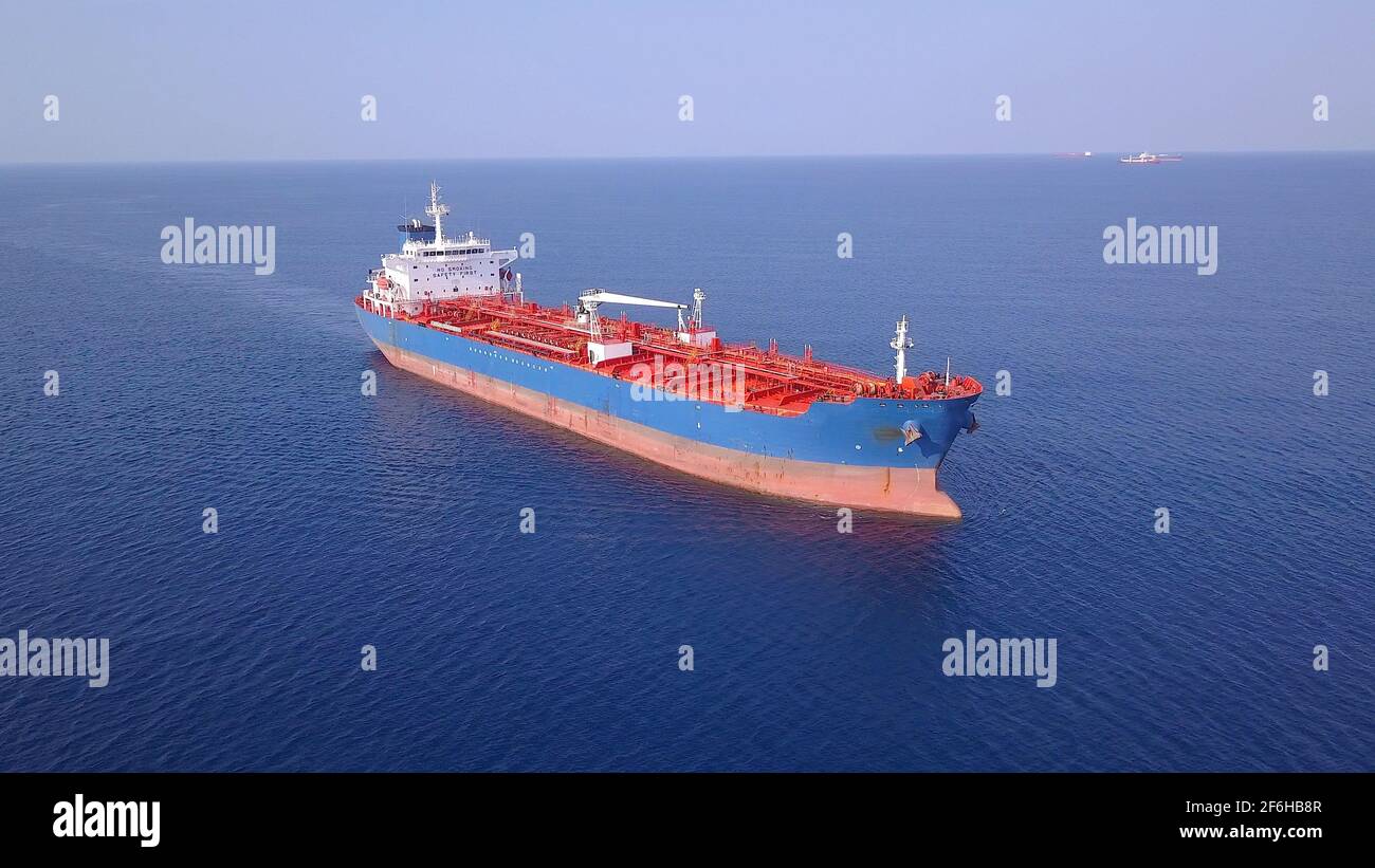 Bulk Carrier Schiff auf See. Luftaufnahme. Stockfoto