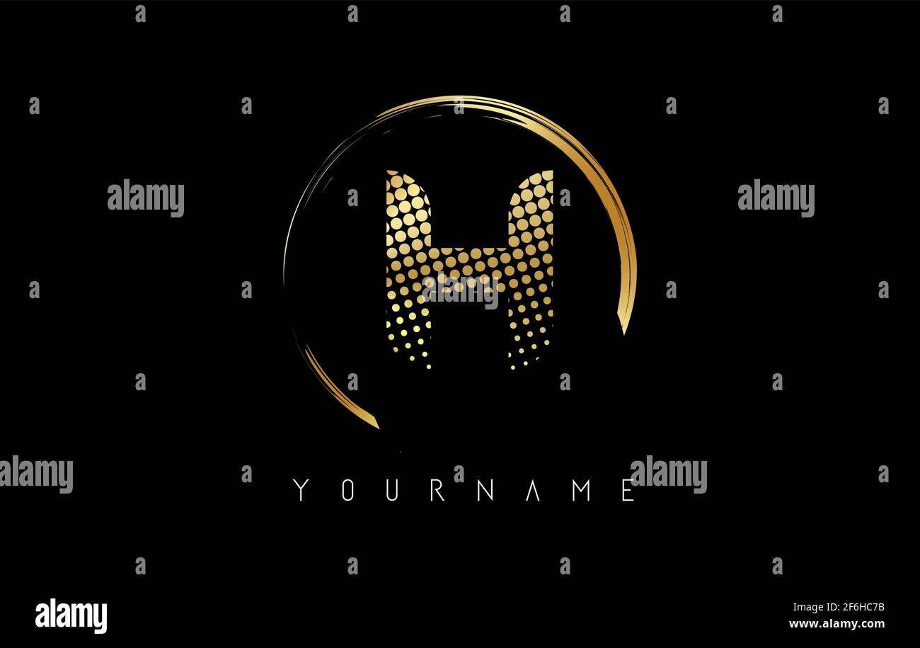 Goldenes H Letter Logo Design Mit Goldenen Punkten Und Kreisrahmen Auf Schwarzem Hintergrund Kreative Vektor Illustration Mit Goldener Farbe Und Buchstabe H Stock Vektorgrafik Alamy