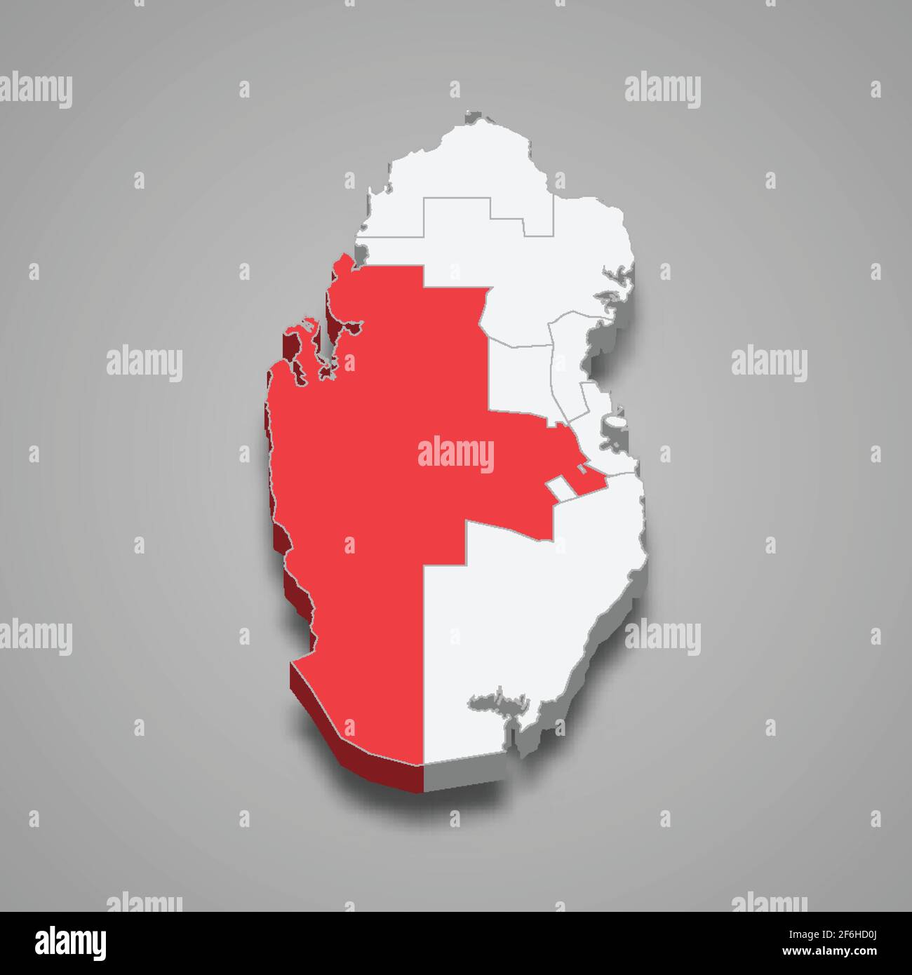 Lage der Region al Shahaniya innerhalb der isometrischen 3D-Karte von Katar Stock Vektor