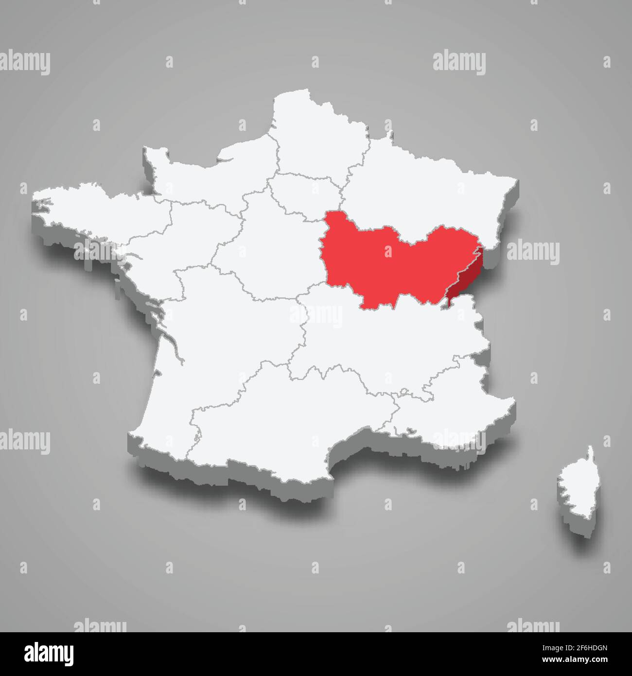 Lage der Region Bourgogne-Franche-Comte innerhalb der isometrischen 3D-Karte von Frankreich Stock Vektor