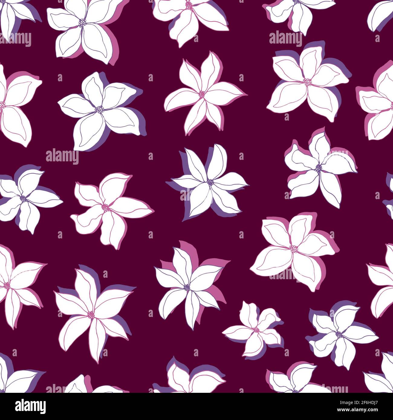 vektor nahtlose Muster mehrfarbigen Blumen mit Schatten. Botanische Illustration für Tapeten, Textilien, Stoffe, Geschenkpapier, Karten, Hintergründe Stockfoto