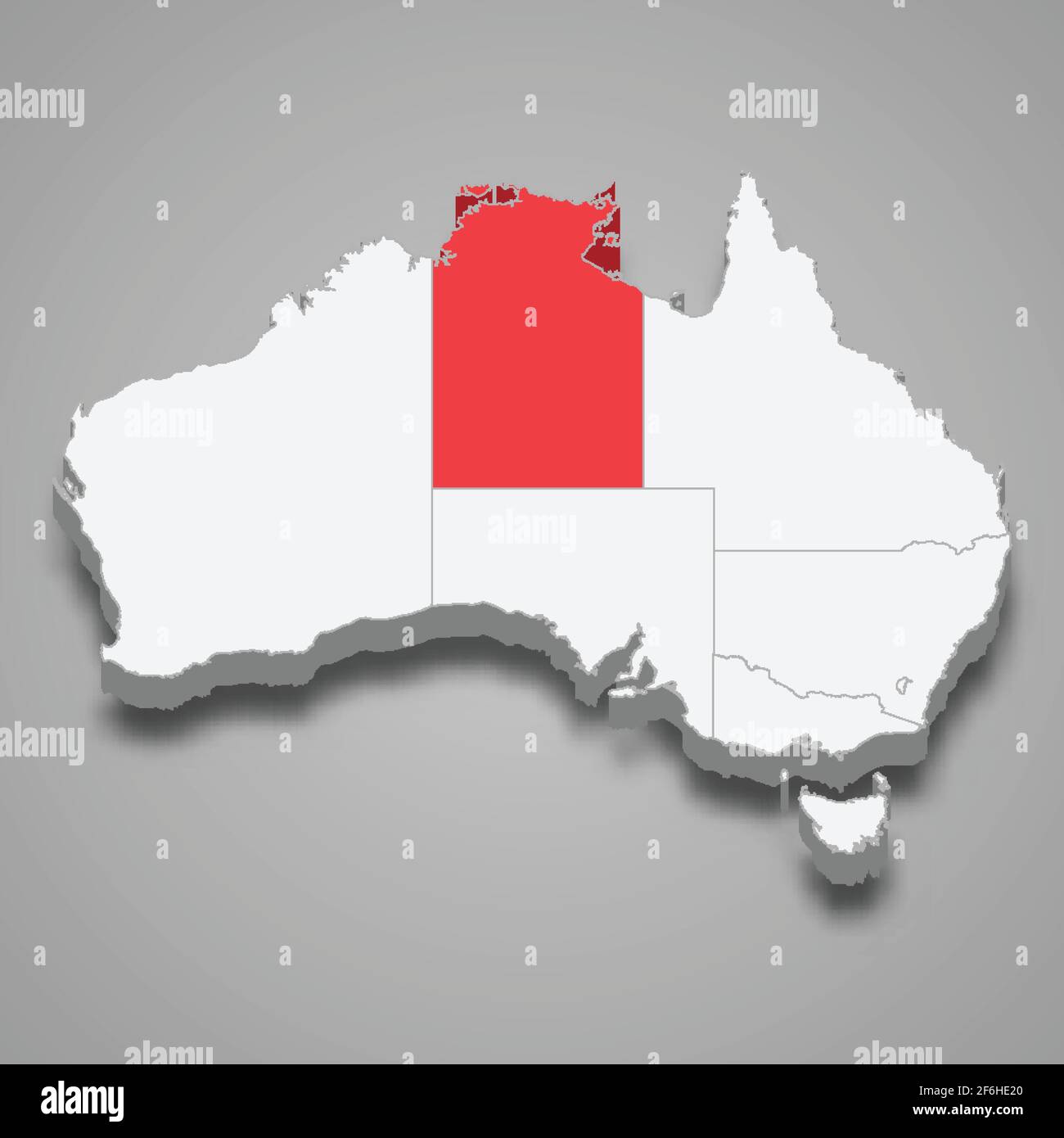 Lage der Region Northern Territory innerhalb der isometrischen 3D-Karte von Australien Stock Vektor