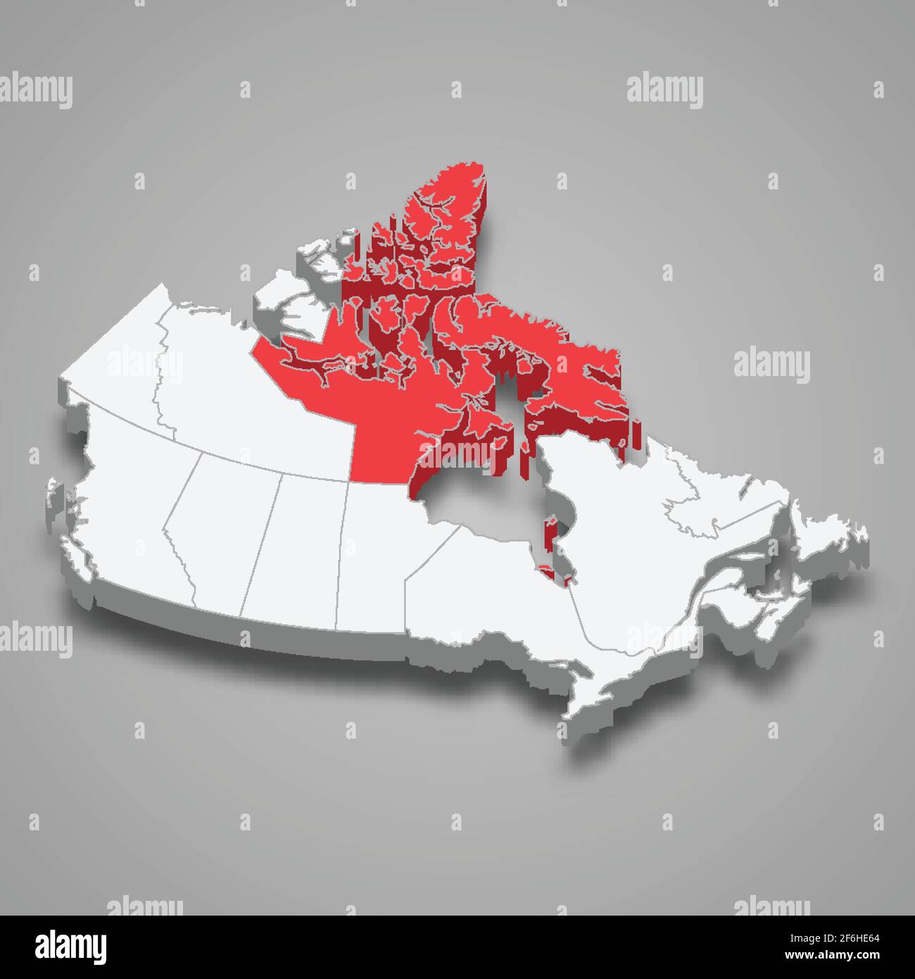 Nunavut Region Position innerhalb Kanada 3d isometrische Karte Stock Vektor