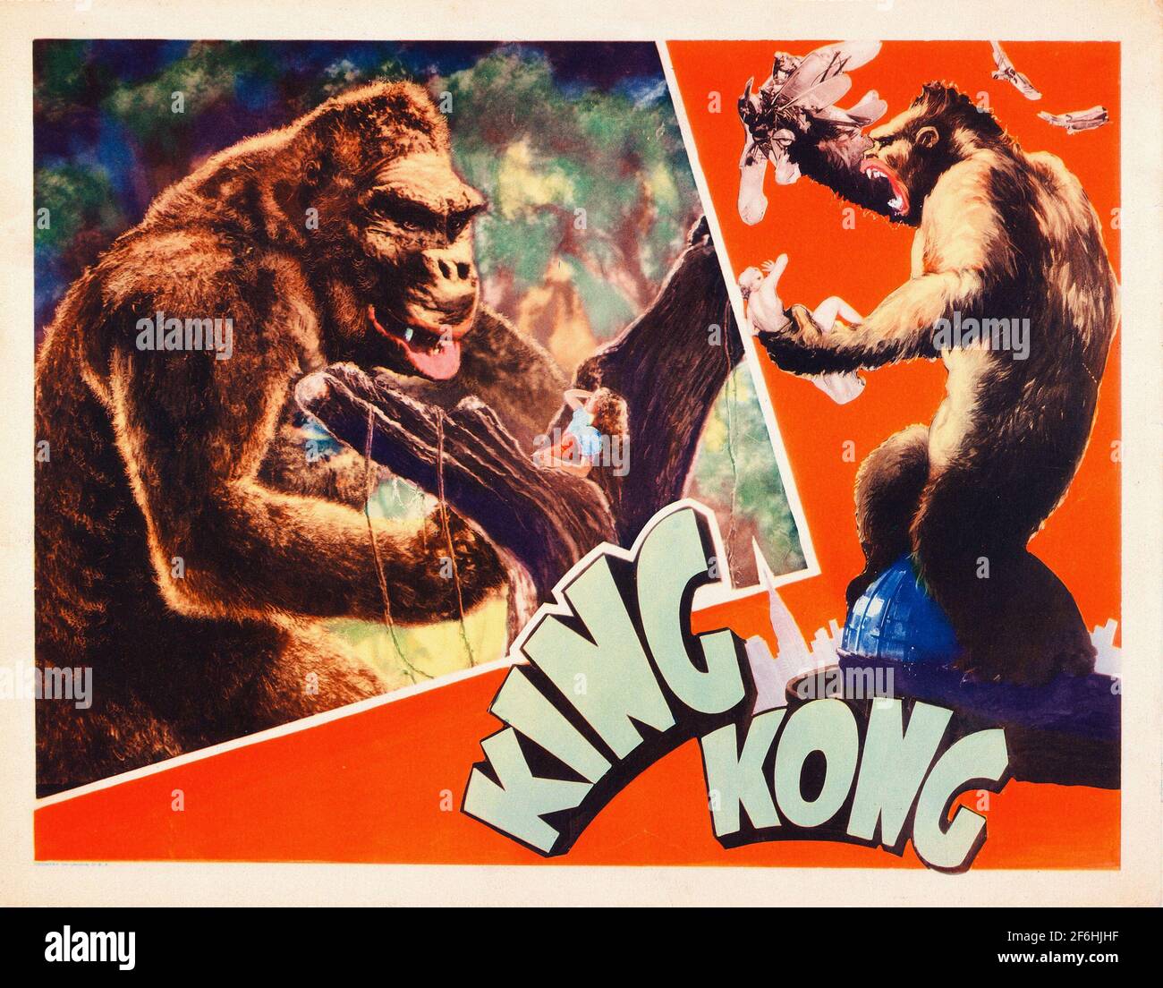 Lobby-Karte für den 1933 King Kong Film. Mit Fay Wray, Bruce Cabot, Robert Armstrong, Frank Reicher. Abenteuer / Fantasie / Action / Romantik. Stockfoto