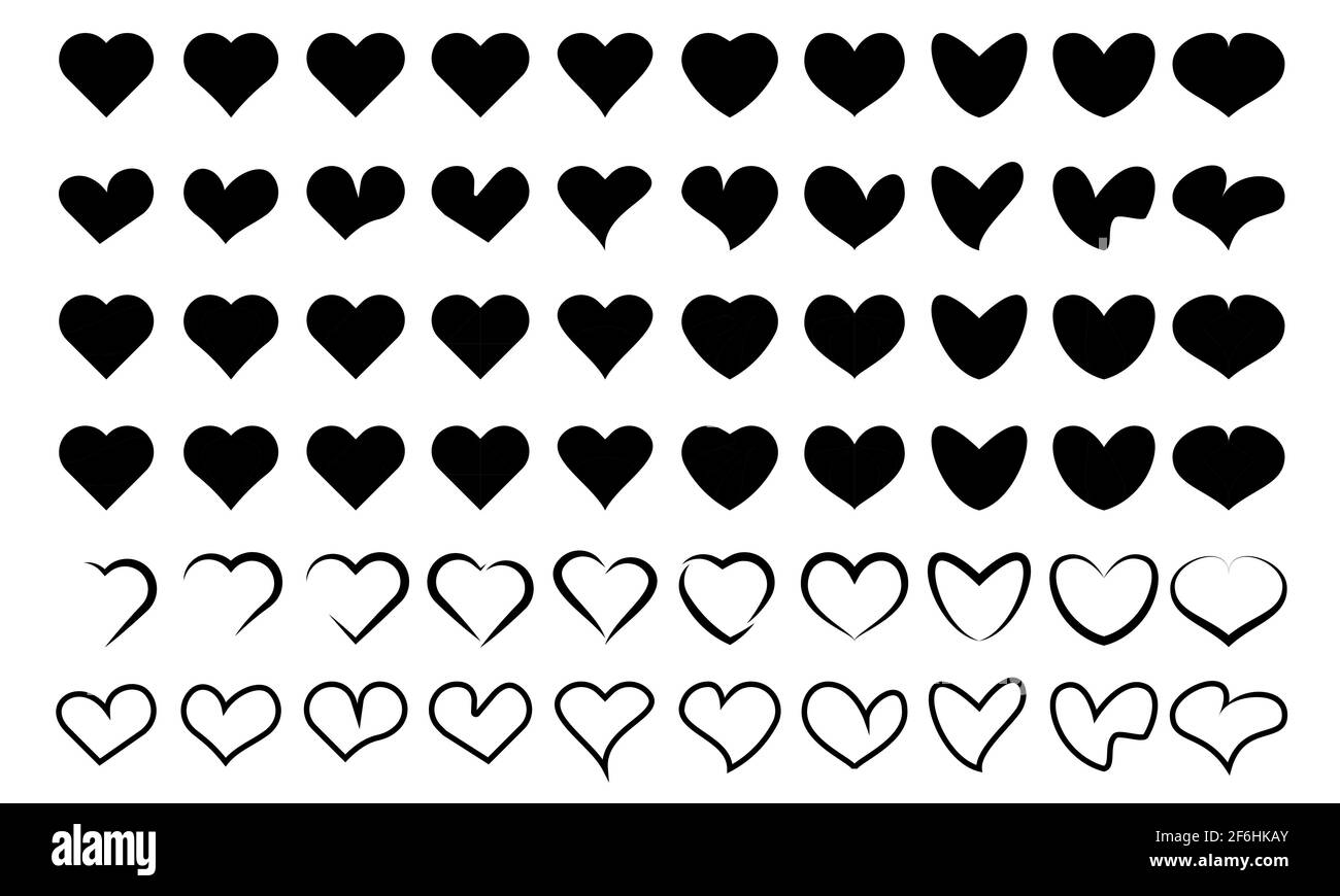 Love Icon Set Vektorgrafik. Schwarzer Satz Herzvektoren in Farbe. Stock Vektor