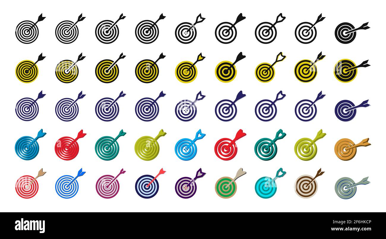 Symbol Zielzeichen Vektorvorlage Festlegen. Perfektion Gewinnen Punkt Dartscheibe Multi Color Icon Set Vektor Illustration. Stock Vektor